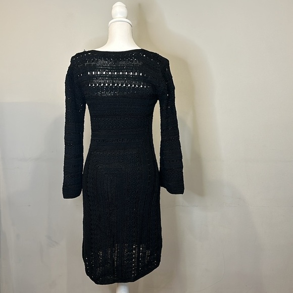 KAREN MILLEN Black Boho Style Crochet Scoop Nick Mini Dress Size Small - Picture 5 of 10